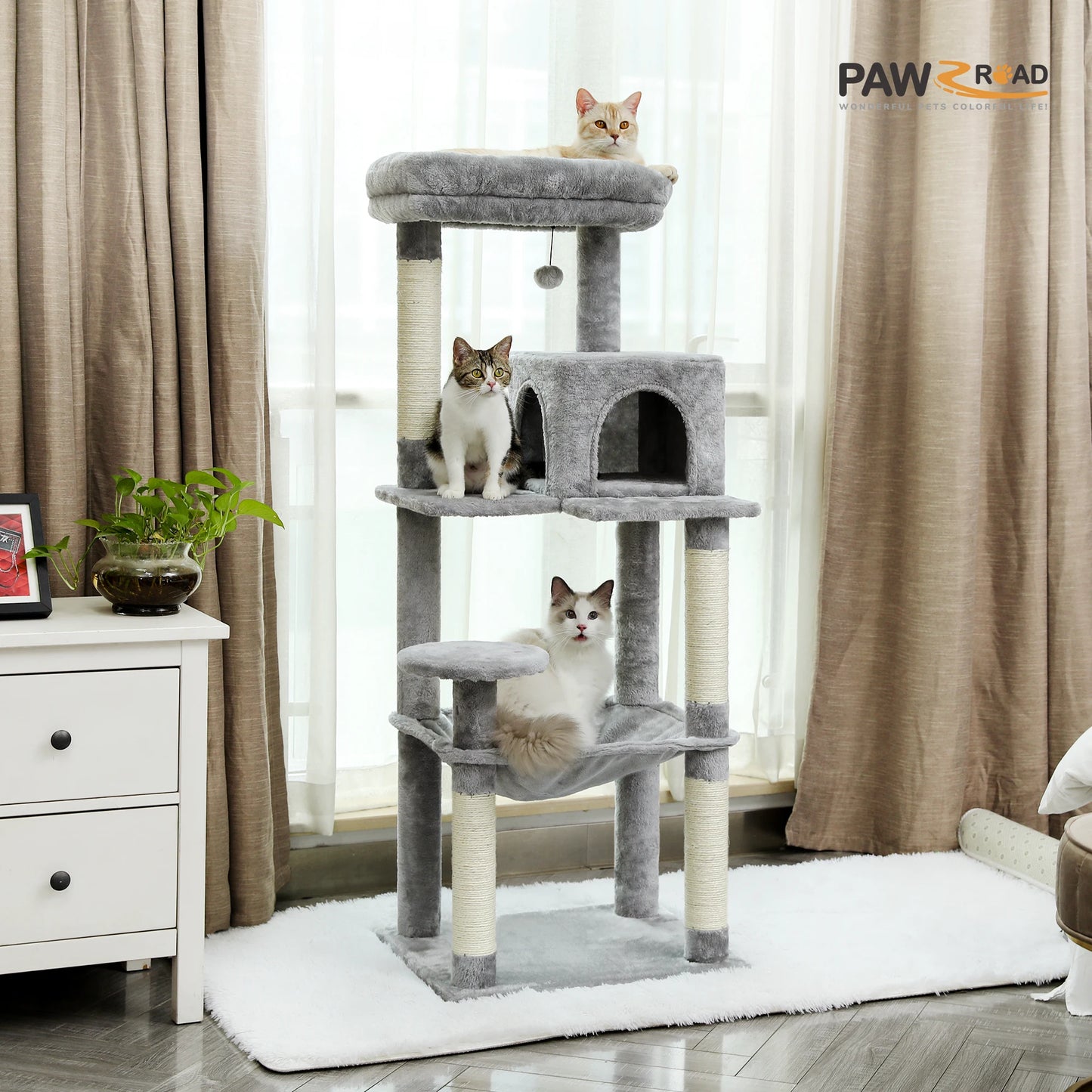 PAWZ Road Indoor Cat Tree FiveLevel Large Cat Hammock Tower