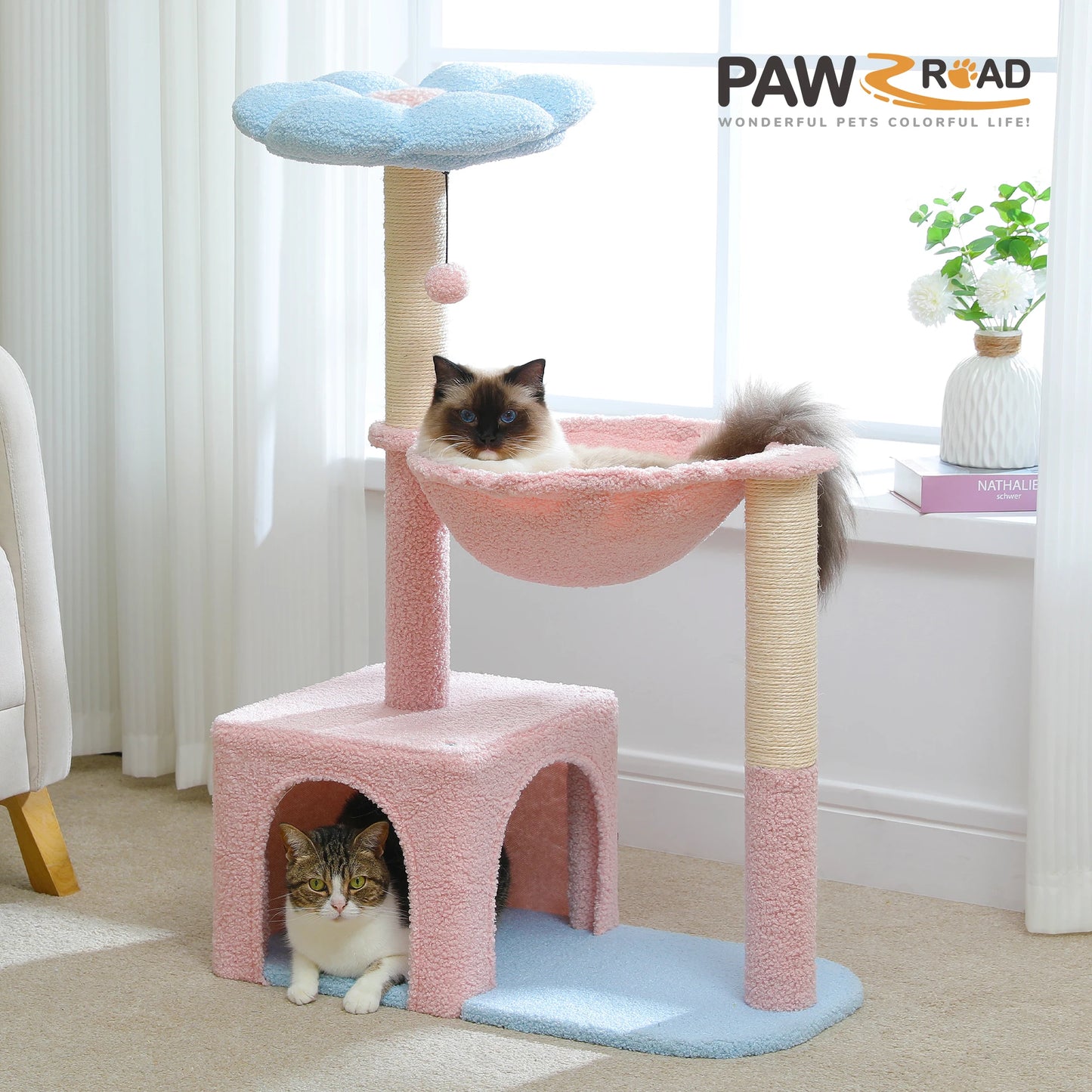 PETEPELA Flower Cat Tree With Metal Frame Hammock Indoor Cats