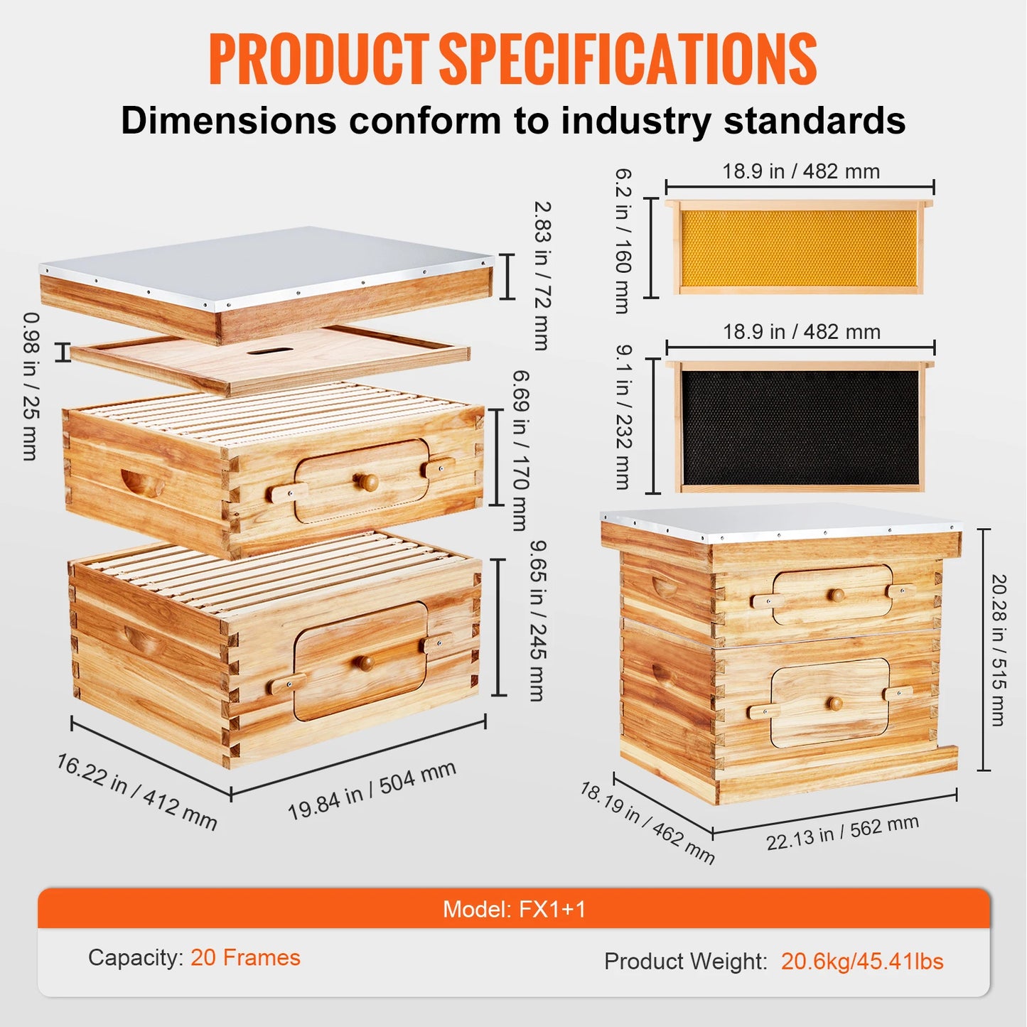 SucceBuy Langstroth Bee Hive Deep Box Starter Kit With 100 Percent Beeswax Coated Natural Cedar Wood
