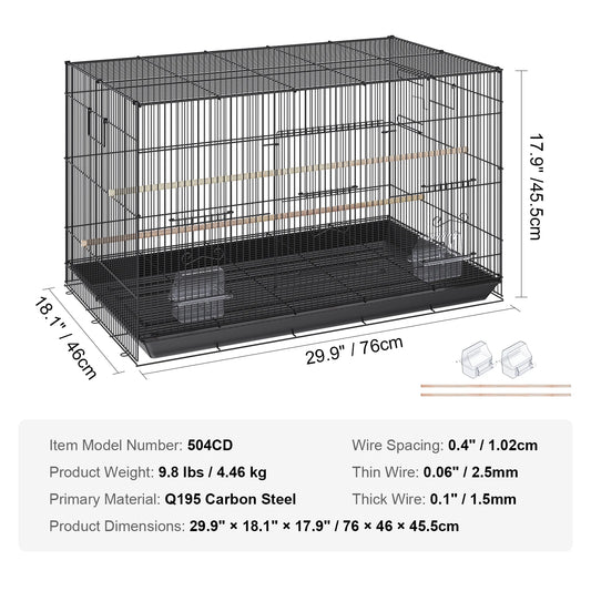 SucceBuy Stainless Steel Bird Cage With Rolling Stand For Parrots