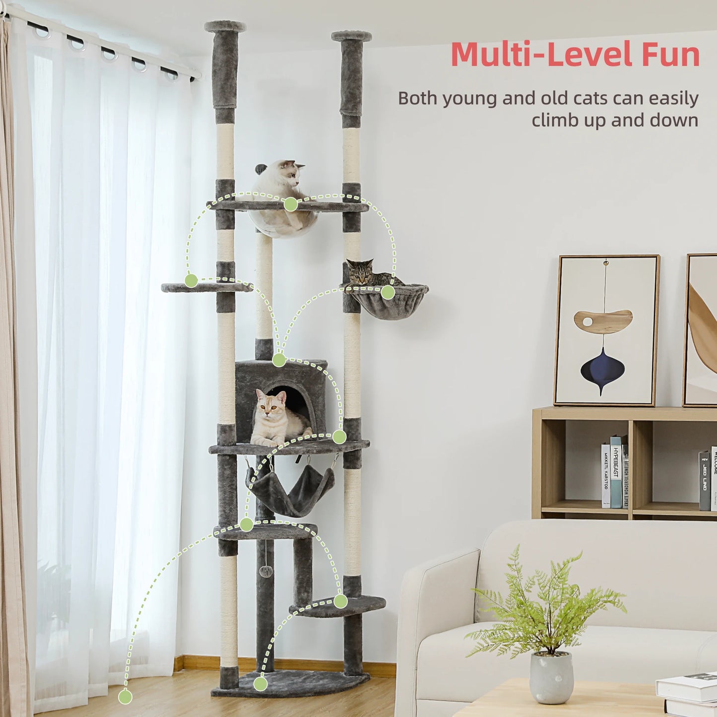 PAWZ Road Floor to Ceiling Cat Tree Tower with Scratching Posts and Perches