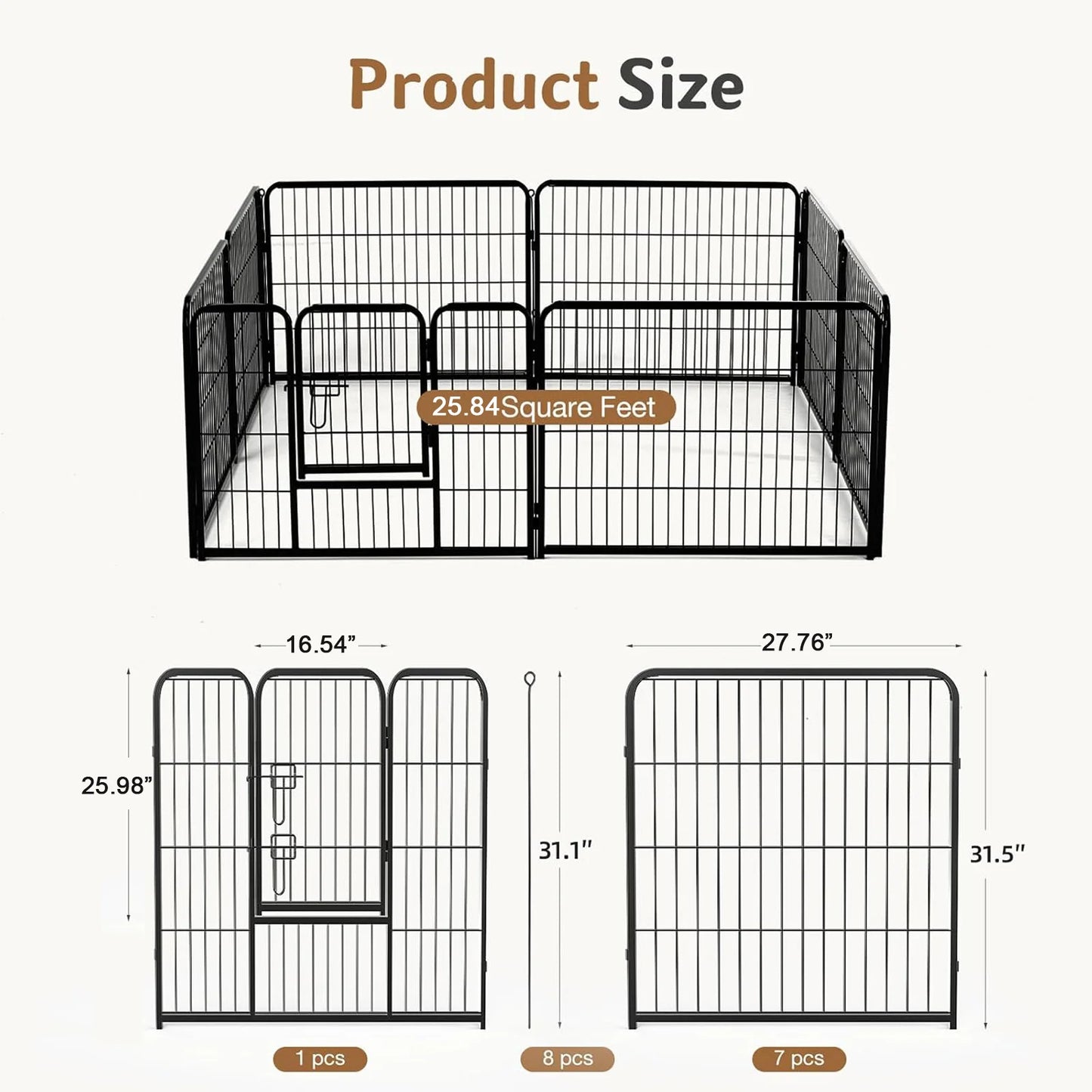 JHK Metal 8 Panel Dog Playpen Fence For Yard Outdoor