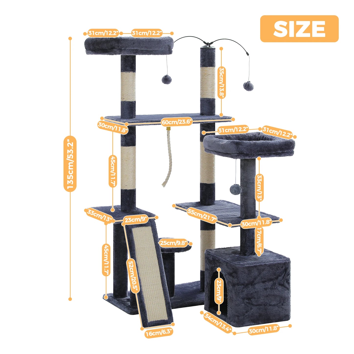 PAWZ Road Multi-Level Cat Tree Tower With Sisal Scratching Posts