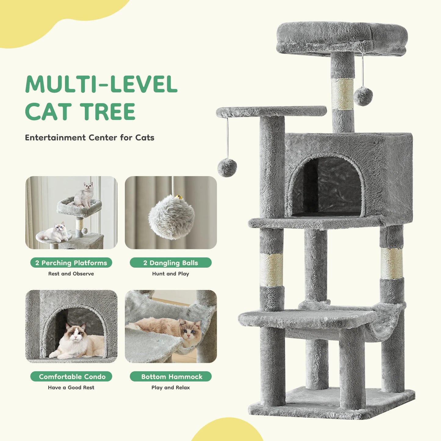 JHK Cat Tree Tall Multi Cat Climbing Tower For Cats