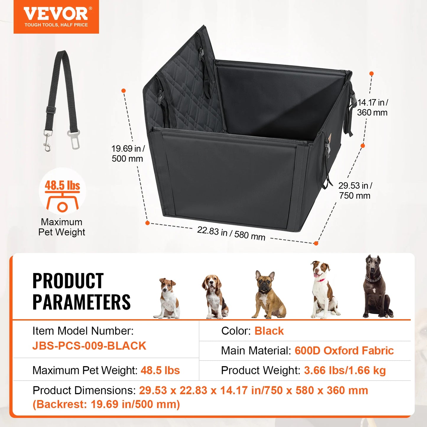 SucceBuy Waterproof Dog Car Seat Booster With Clip On Safety Leash
