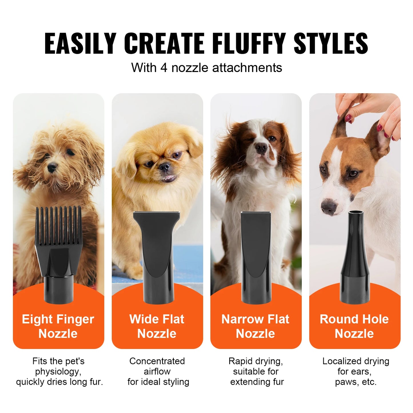 SucceBuy 2000W Dog Blow Dryer Adjustable Speed With 4 Nozzles