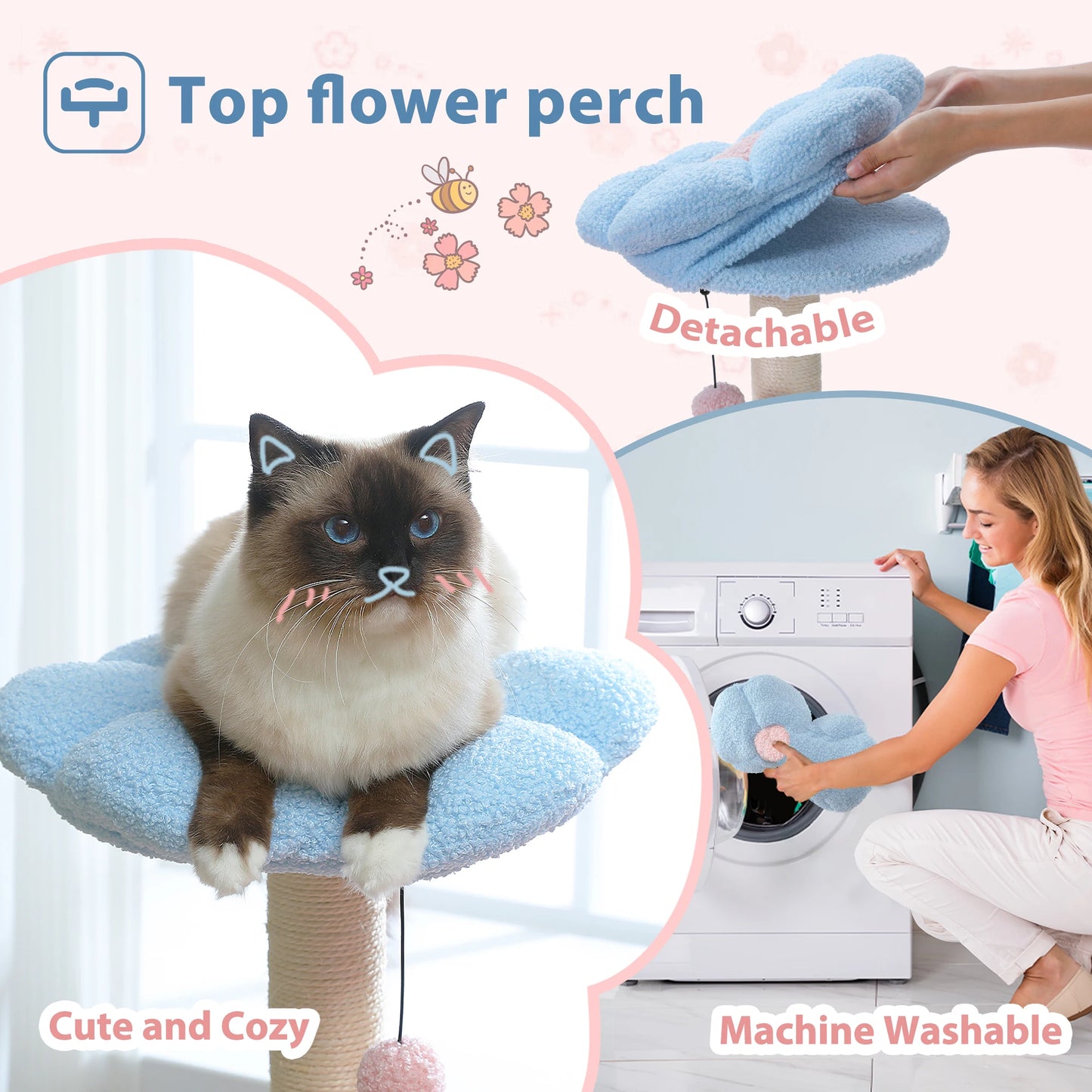 PETEPELA Flower Cat Tree With Large Metal Frame Hammock