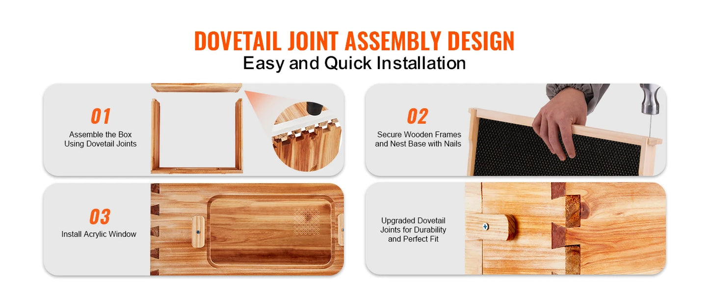 SucceBuy Natural Cedar Langstroth Beehive Kit With Acrylic Windows