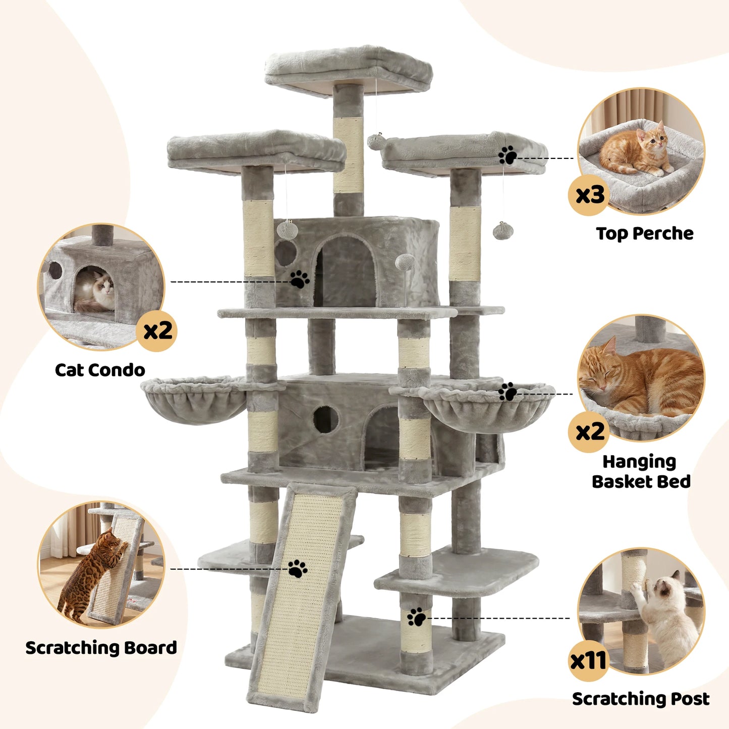Cat Tree Tower Indoor Activity Center With Plush Perches And Condos