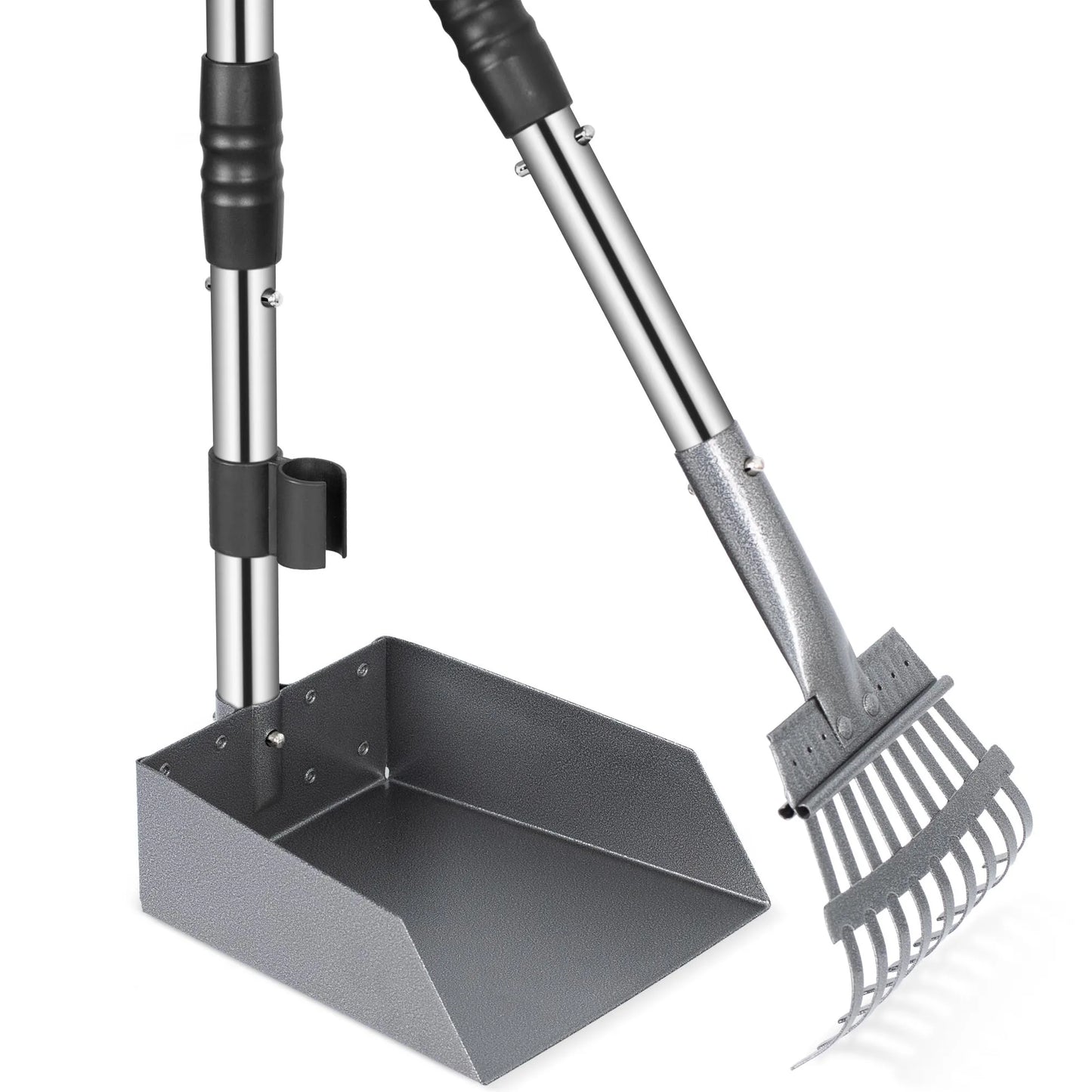 Dog Pooper Scooper And Rake Set With Adjustable Stainless Handles