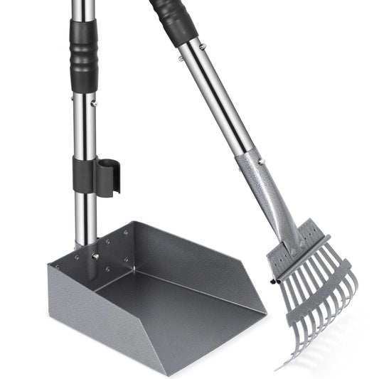 Dog Pooper Scooper And Rake Set With Adjustable Stainless Handles