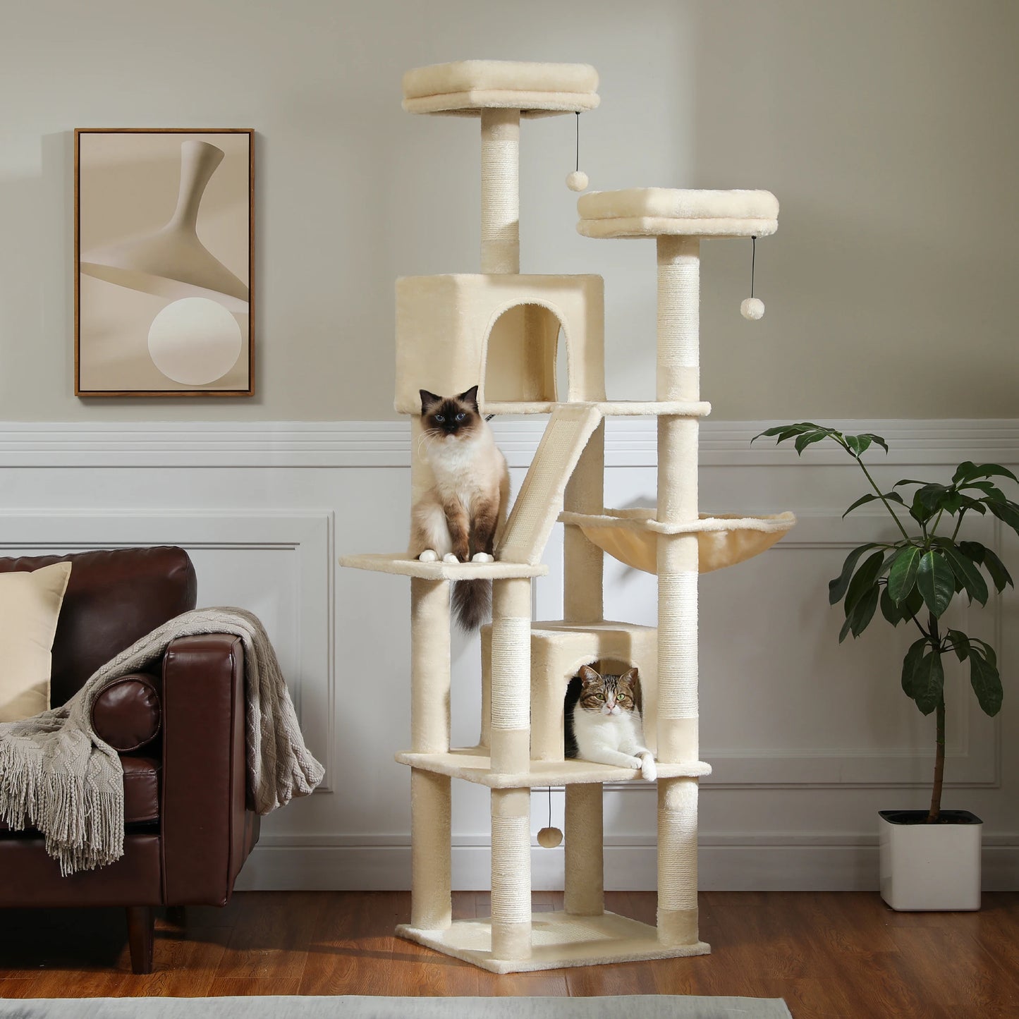 PEQULTI Five Level Cat Tree With Scratching Posts And Condo
