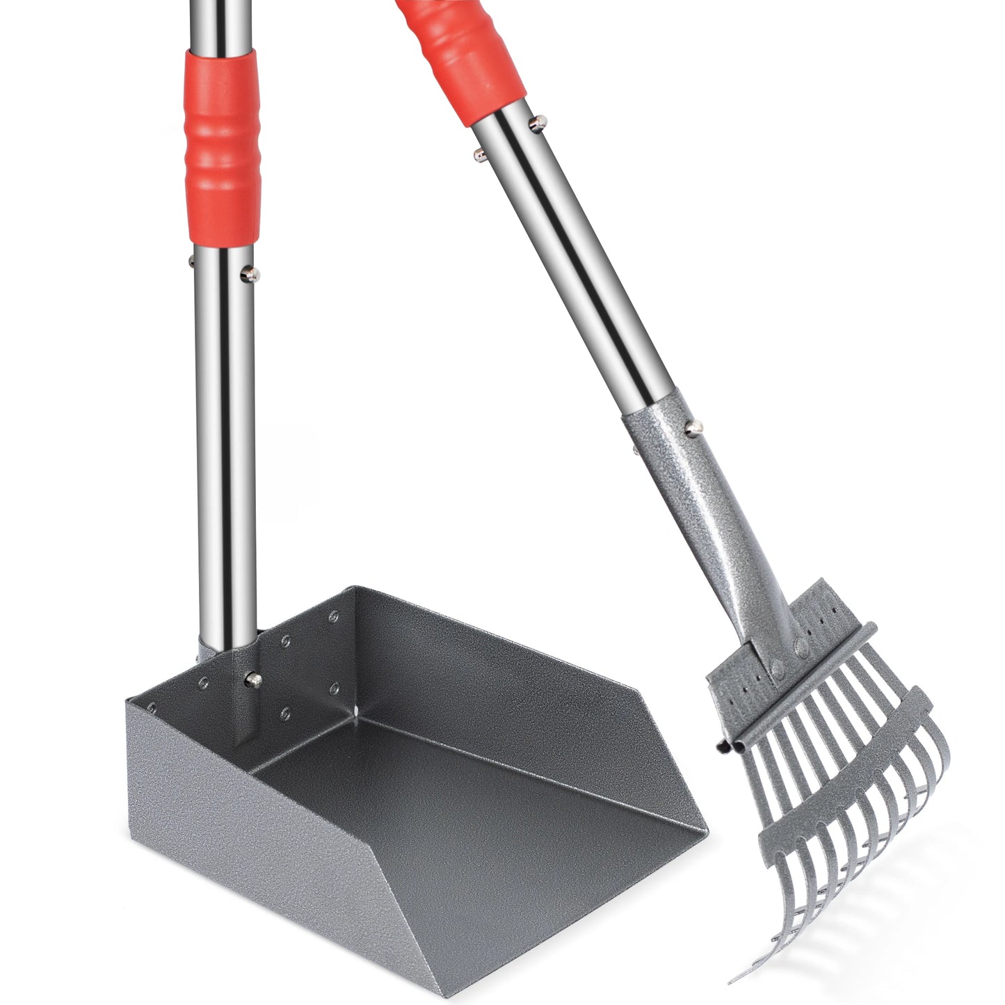 Dog Pooper Scooper And Rake Set With Adjustable Stainless Handles
