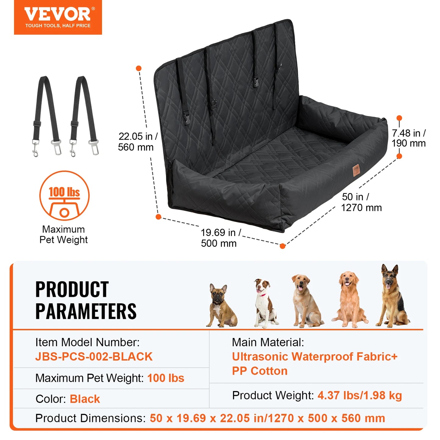 SucceBuy Waterproof Dog Car Seat Booster With Clip On Safety Leash