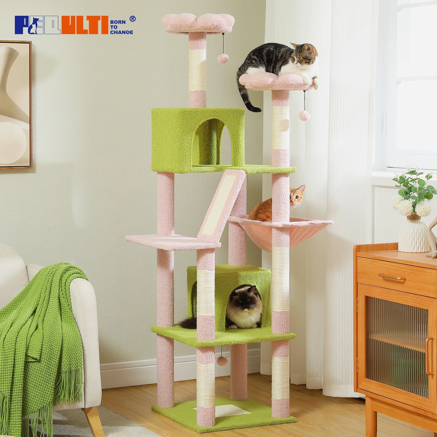 PEQULTI Five Level Cat Tree With Scratching Posts And Condo