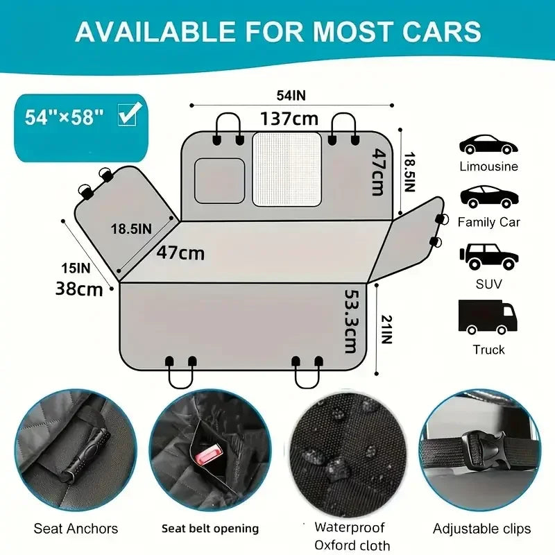 Dog Car Seat Cover Waterproof Hammock Nonslip Pet Back Seat Protector