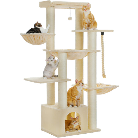 PEQULTI Indoor Multi Level Cat Tree With Scratching Posts And Cozy Condo