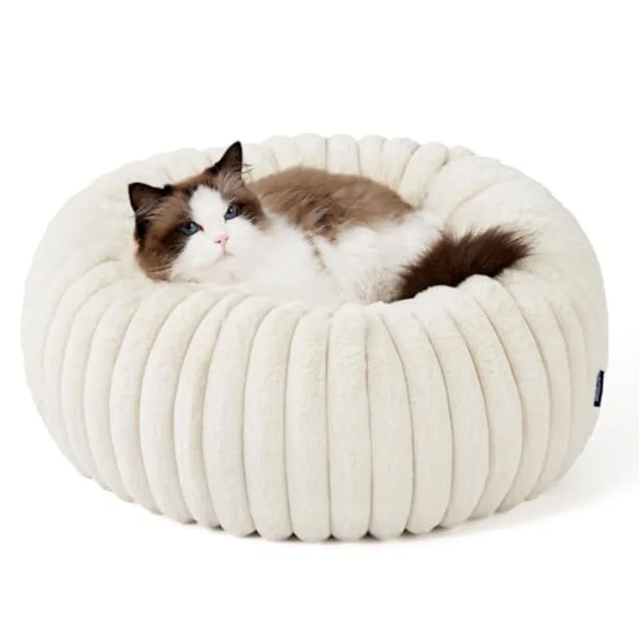 ComfyFleece Donut Medium Dog Bed Washable Faux Fur Corduroy