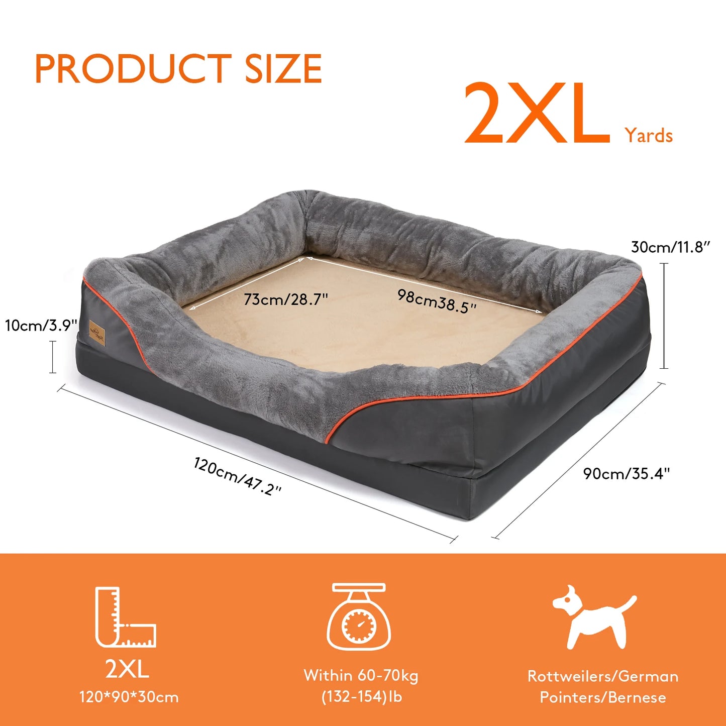 BINGOPAW Orthopedic Memory Foam Dog Bed Waterproof Bolstered Quilted