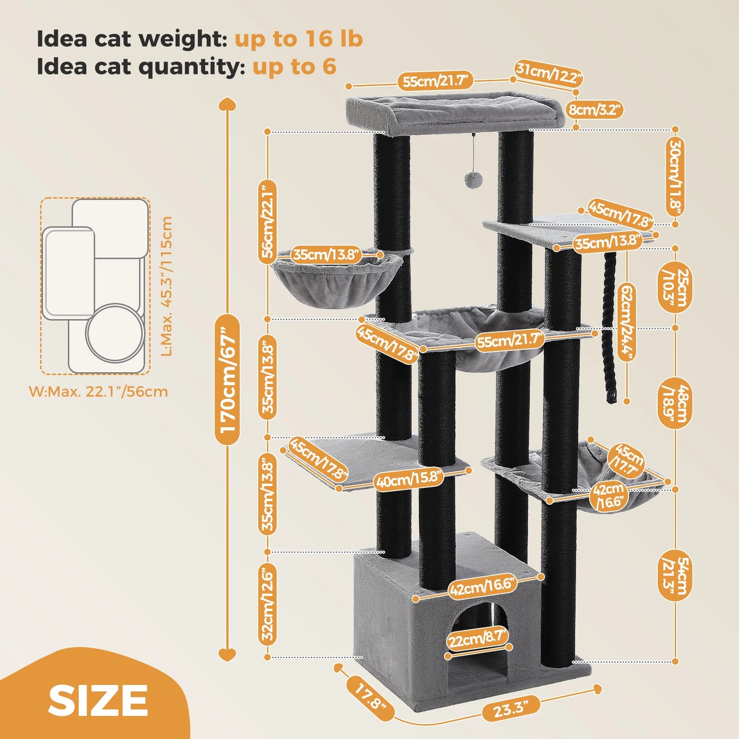 PAWZ Road Cat Tree With Multiple Levels And Hammock