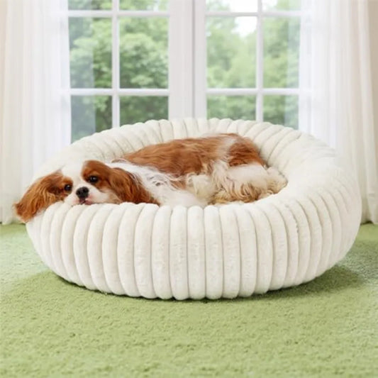 ComfyFleece Donut Medium Dog Bed Washable Faux Fur Corduroy