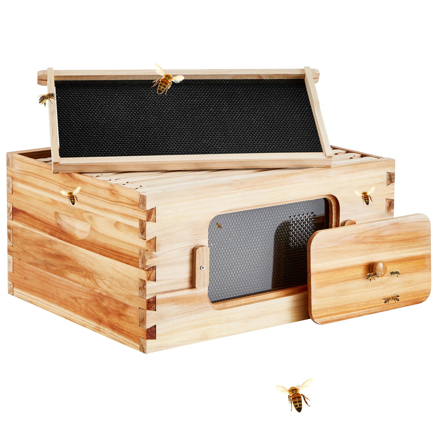 SucceBuy Natural Cedar Langstroth Beehive Kit With Acrylic Windows