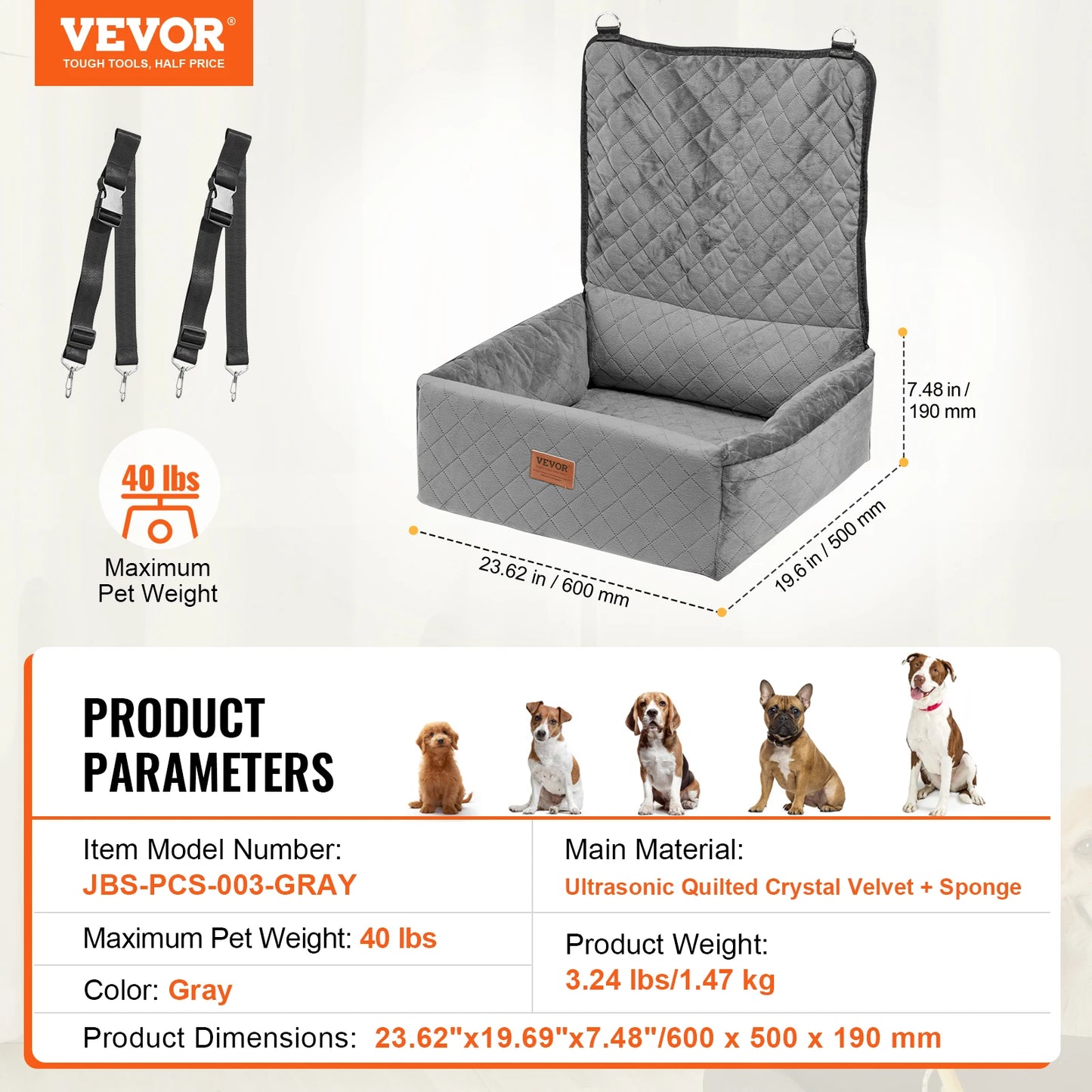 SucceBuy Waterproof Dog Car Seat Booster With Clip On Safety Leash
