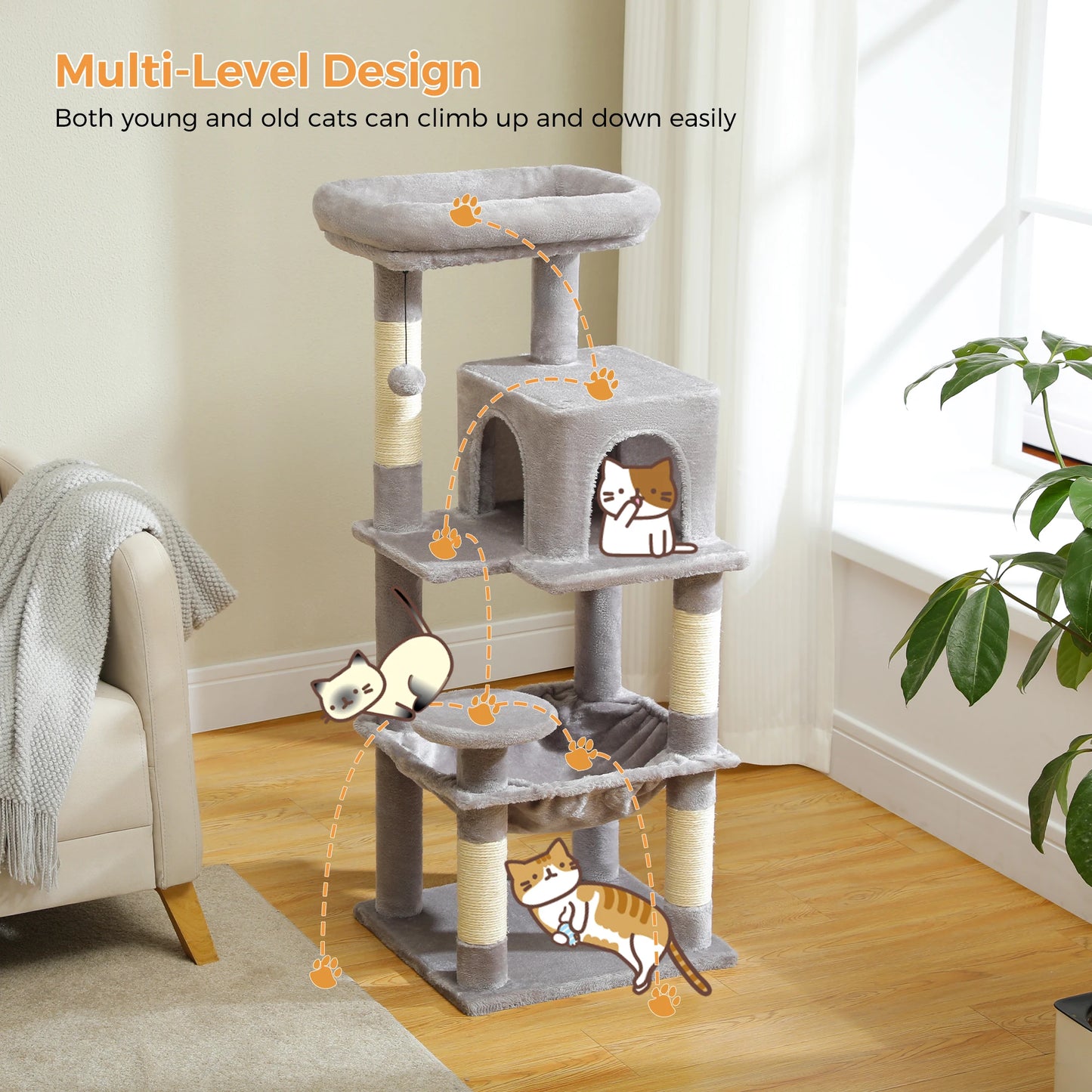 PETEPELA Cat Tree Indoor 5-Level Tower for Large Cats
