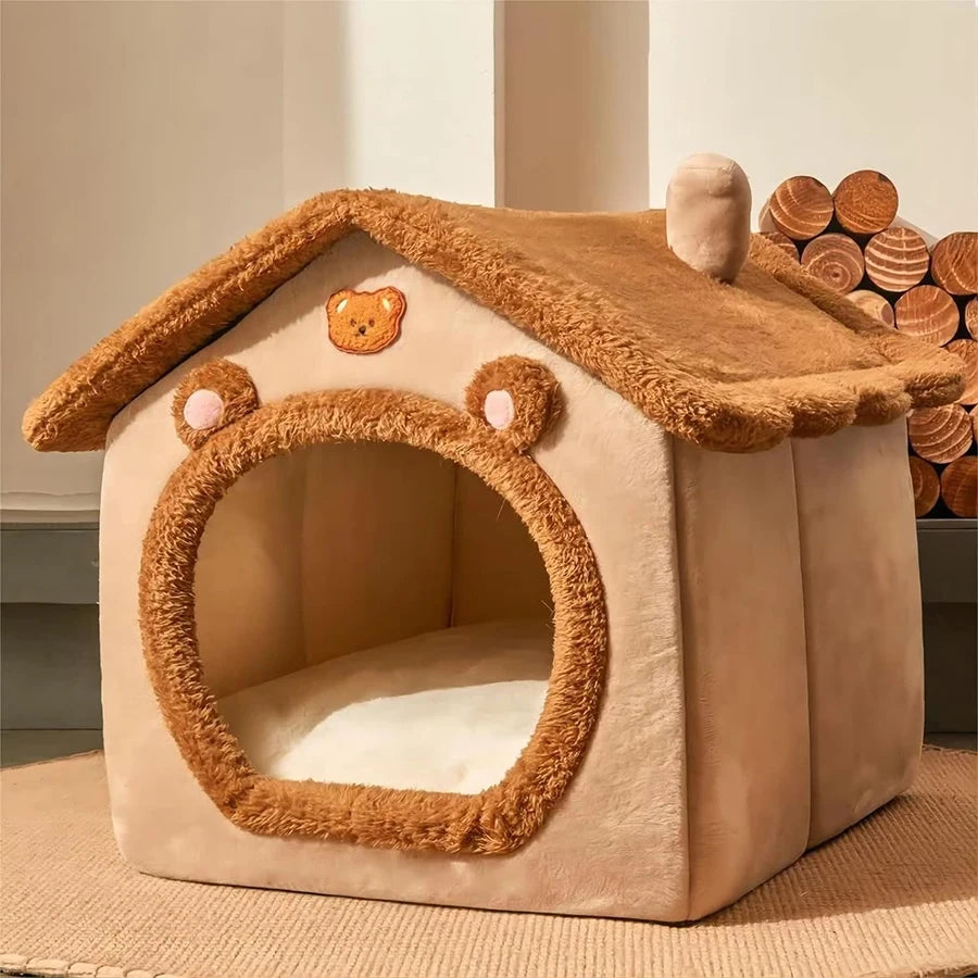 Foldable Pet House With Washable Cover Cat Dog Bed Cave