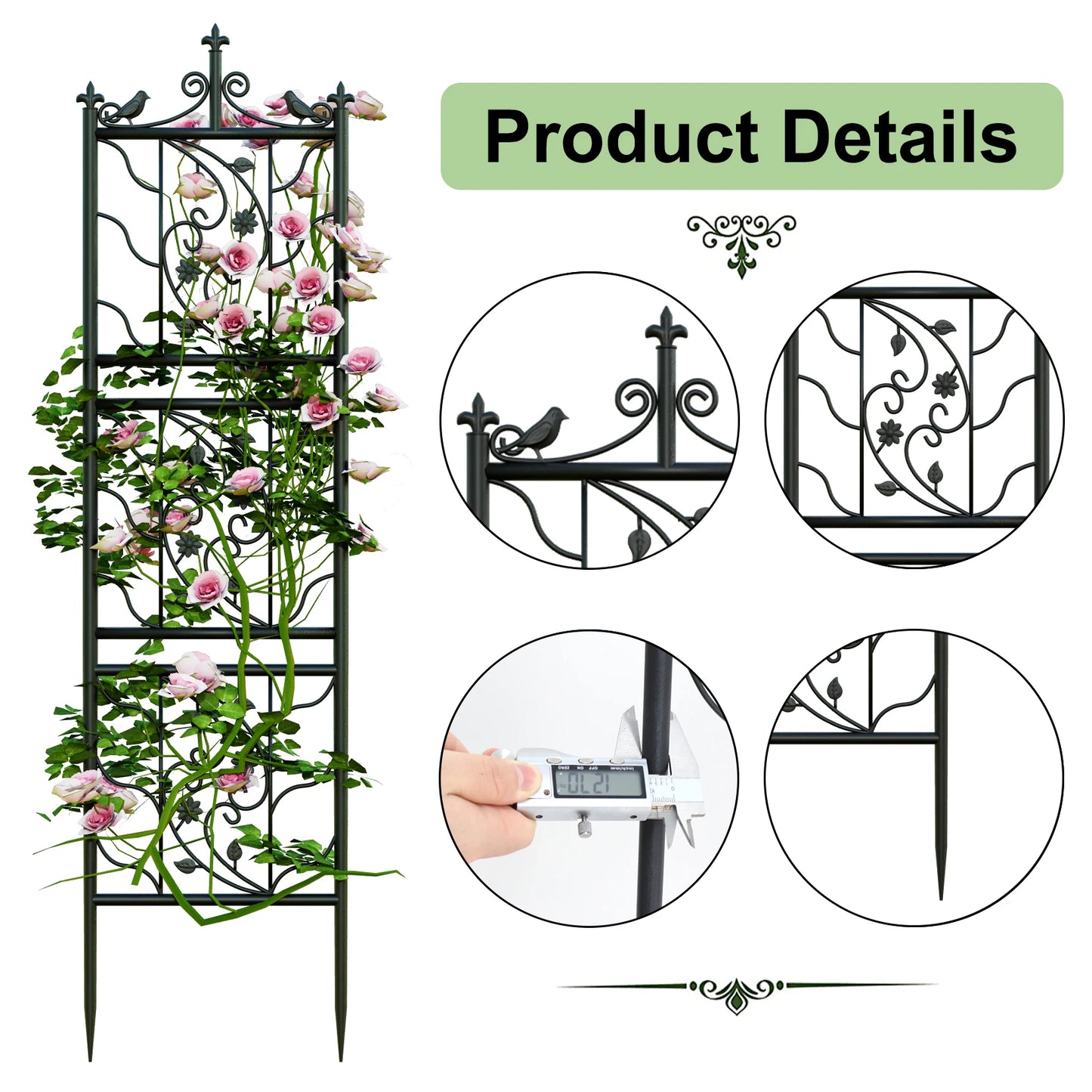 Metal Garden Trellis Bird Leaf Grid Panel Fence Climbing Plant Support Two Pack