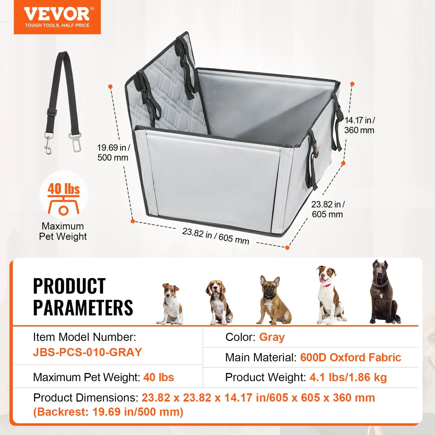 SucceBuy Waterproof Dog Car Seat Booster With Clip On Safety Leash