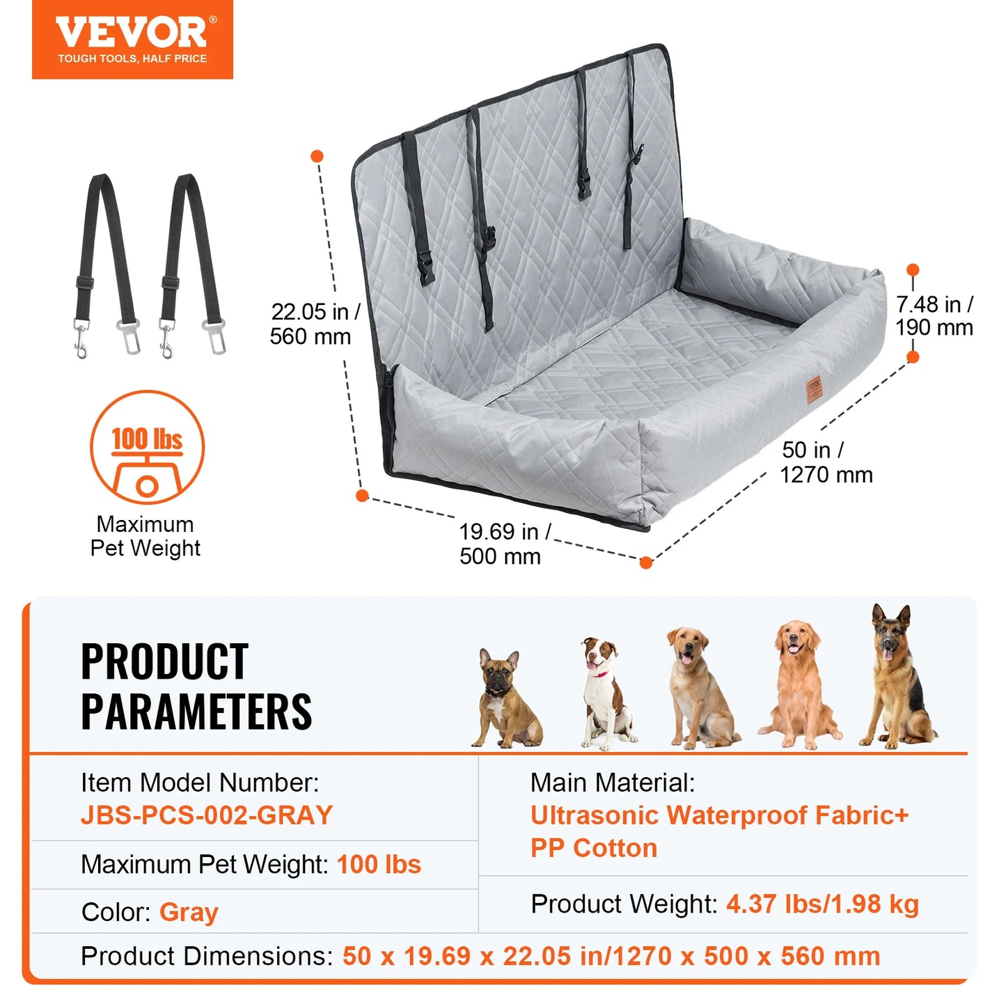 SucceBuy Waterproof Dog Car Seat Booster With Clip On Safety Leash