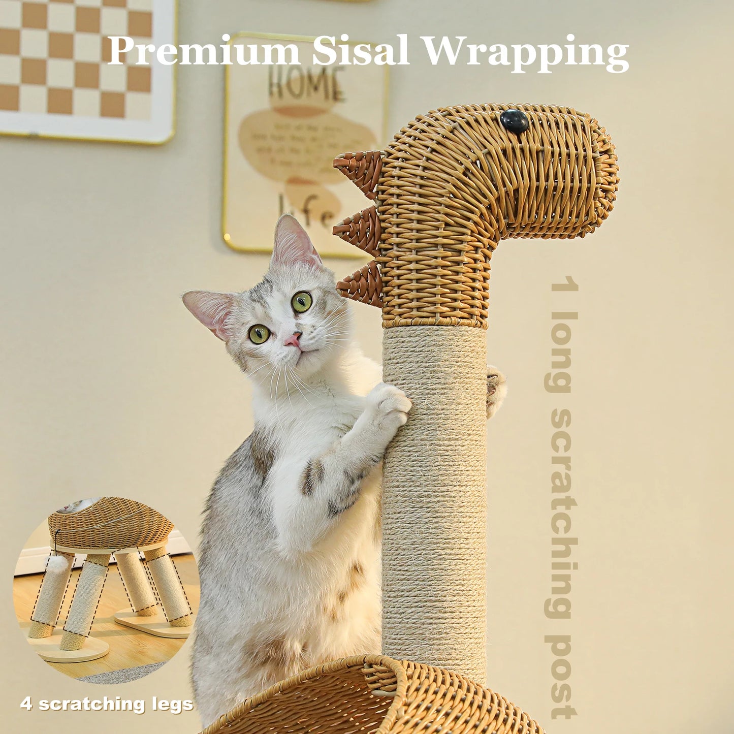 PAWZ Road Rattan Dinosaur Cat Tree With Sisal Scratching Post