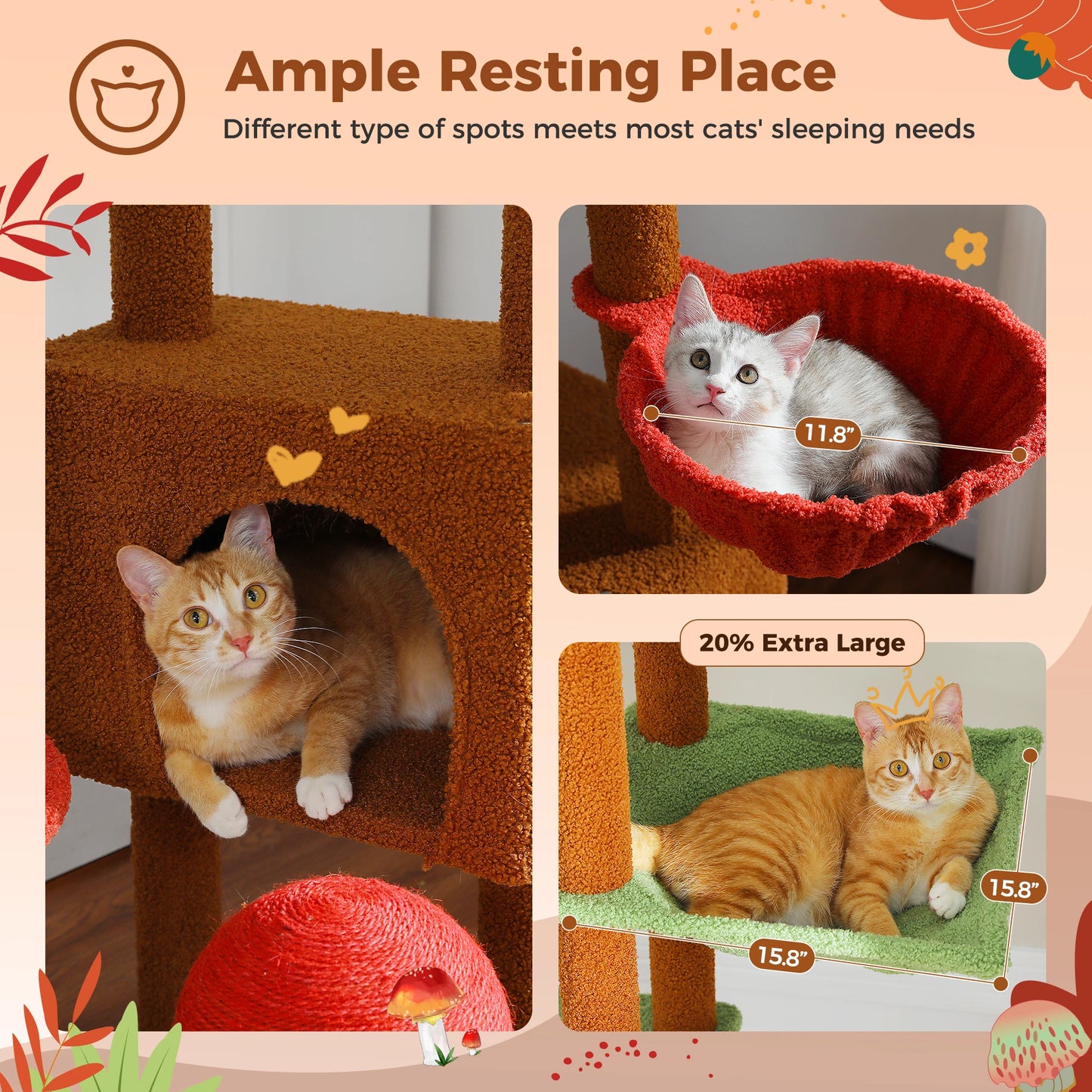 PETEPELA Cat Tree Floor to Ceiling Tower With Condo Hammock