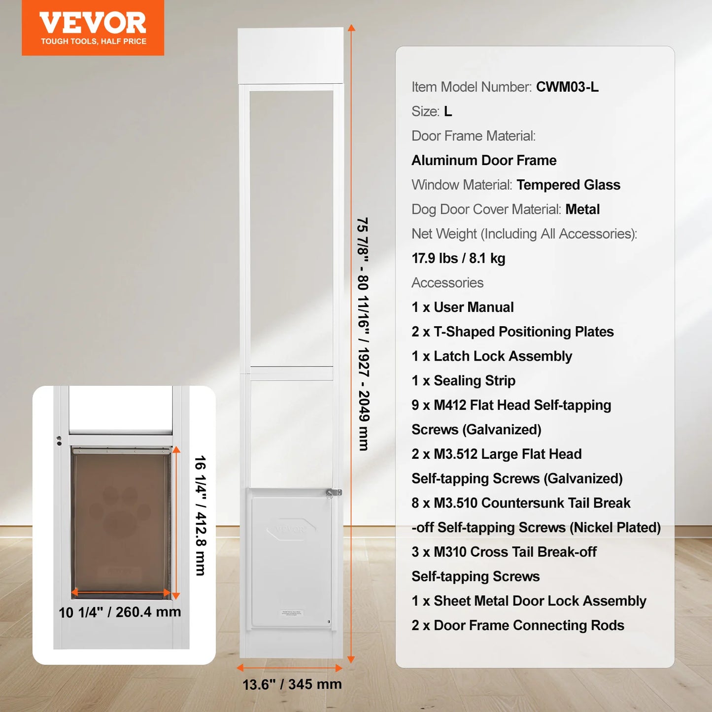 SucceBuy Sliding Glass Dog Door Adjustable Height Pet Door