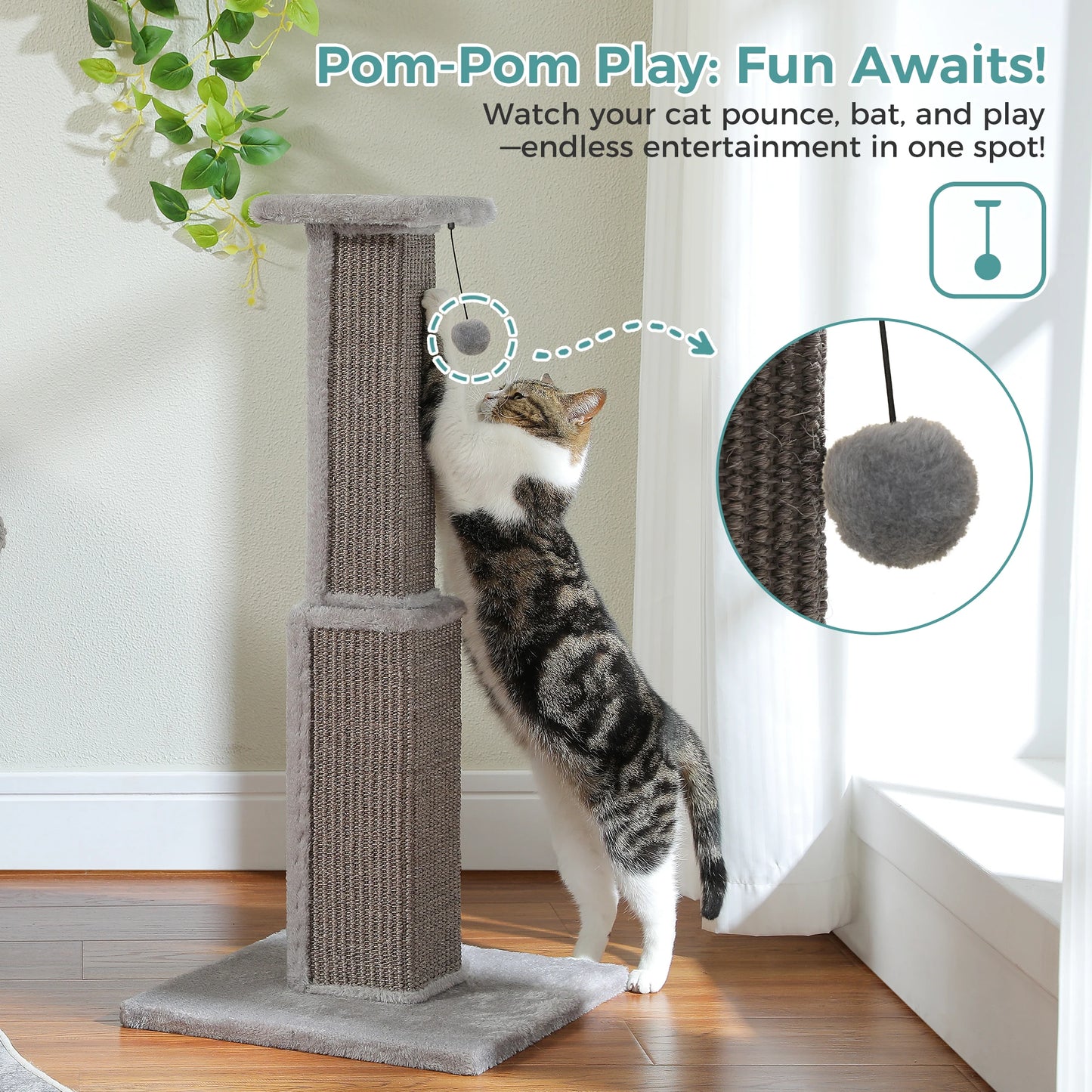 Pawz Road Sisal Cat Scratching Post With Dangling Ball