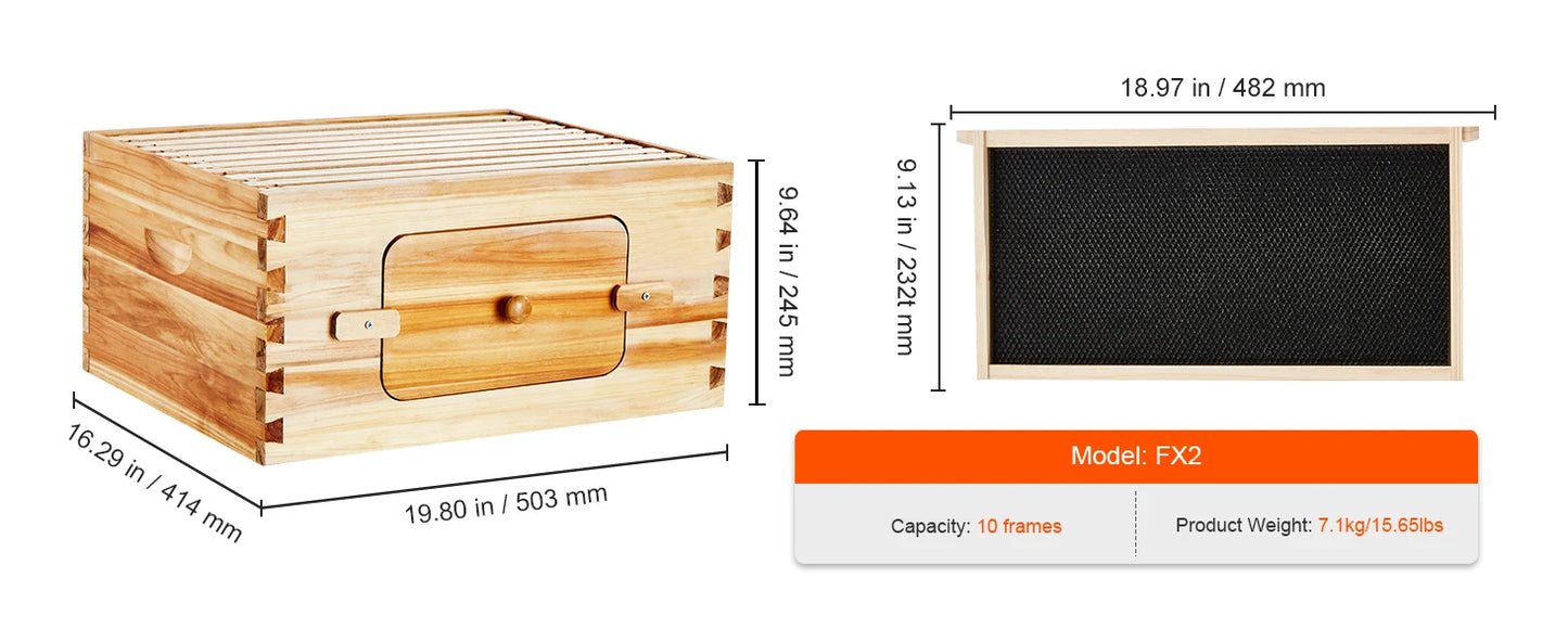 SucceBuy Natural Cedar Langstroth Beehive Kit With Acrylic Windows