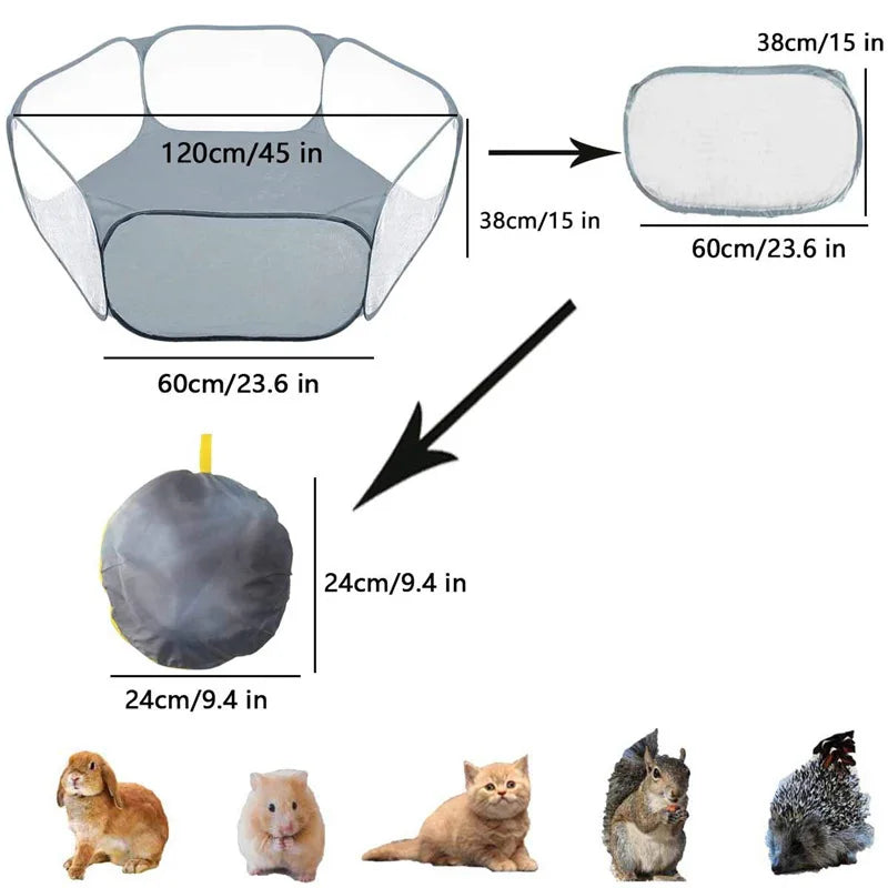 Portable Foldable Transparent Pet Cage Playpen For Cats Dogs And Small Animals