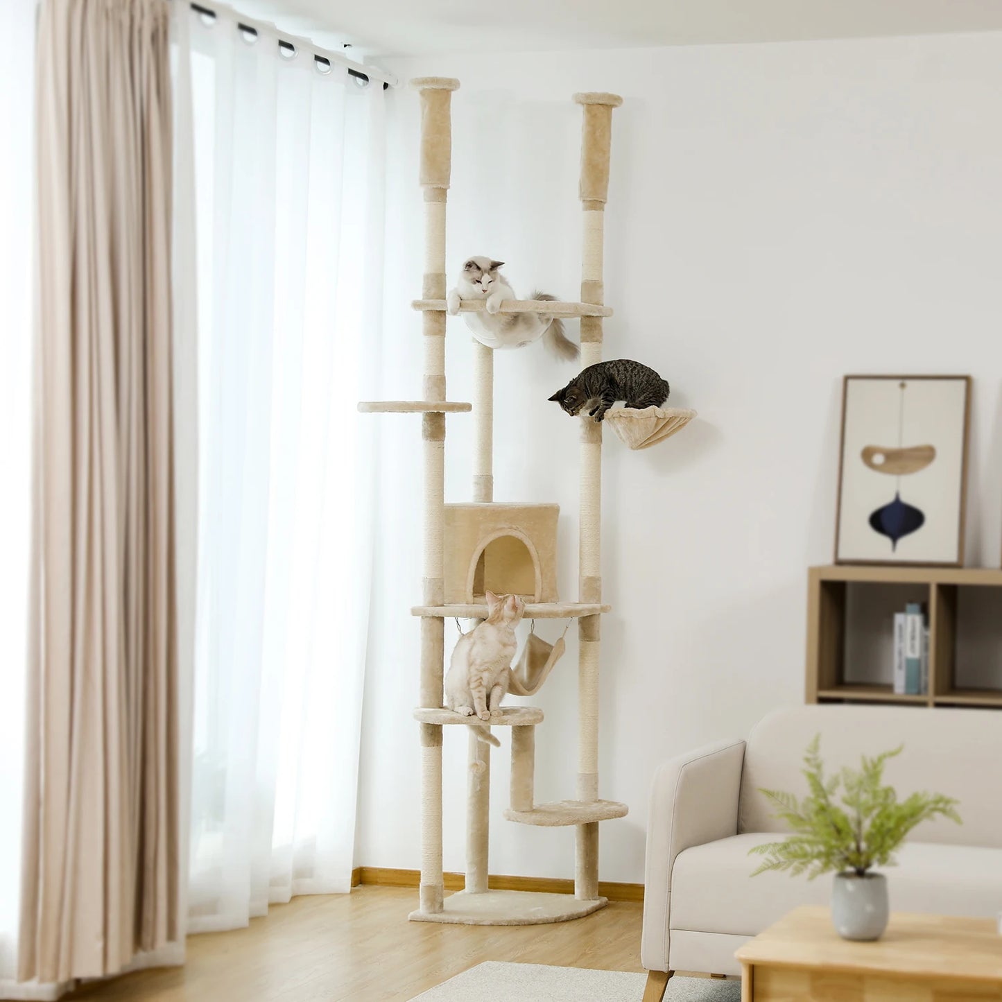 PAWZ Road Floor to Ceiling Cat Tree Tower with Scratching Posts and Perches