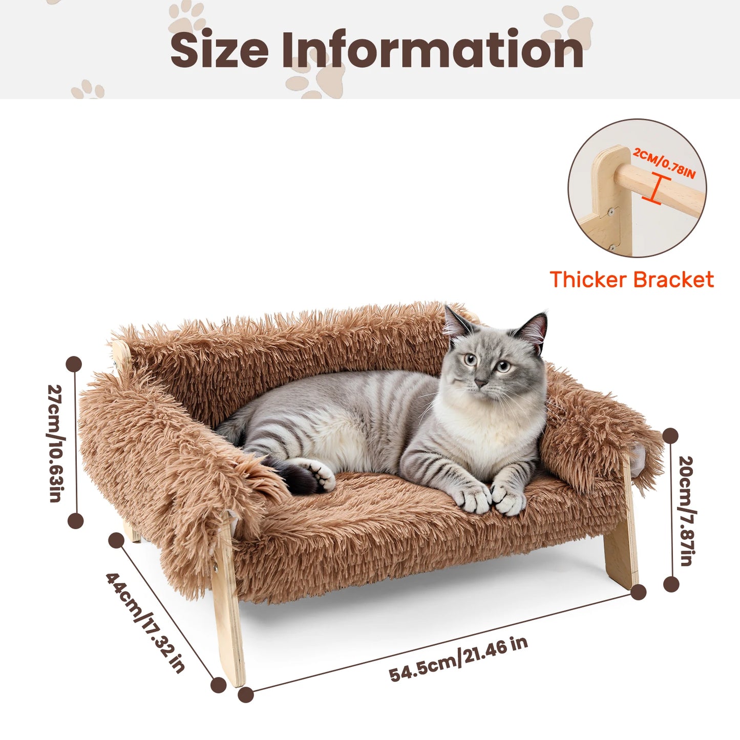 Wooden Leg Raised Cat Bed With Plush Sofa For Cats
