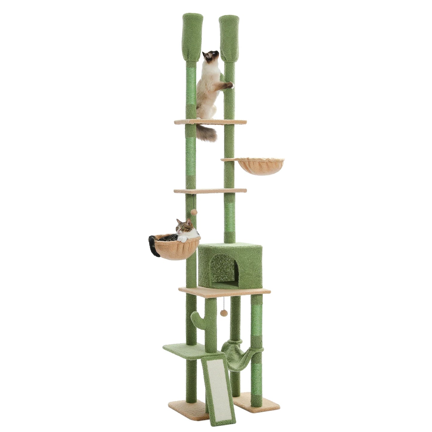 PAWZ Road Cactus Floor To Ceiling Cat Tree With Condos And Hammocks