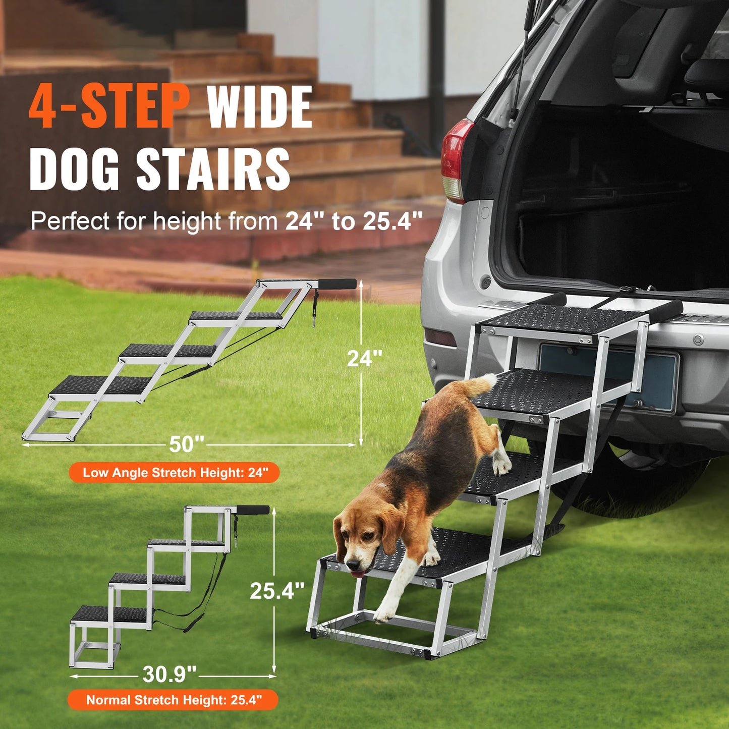 SucceBuy Folding Portable Dog Stair For Cars Lightweight Aluminum