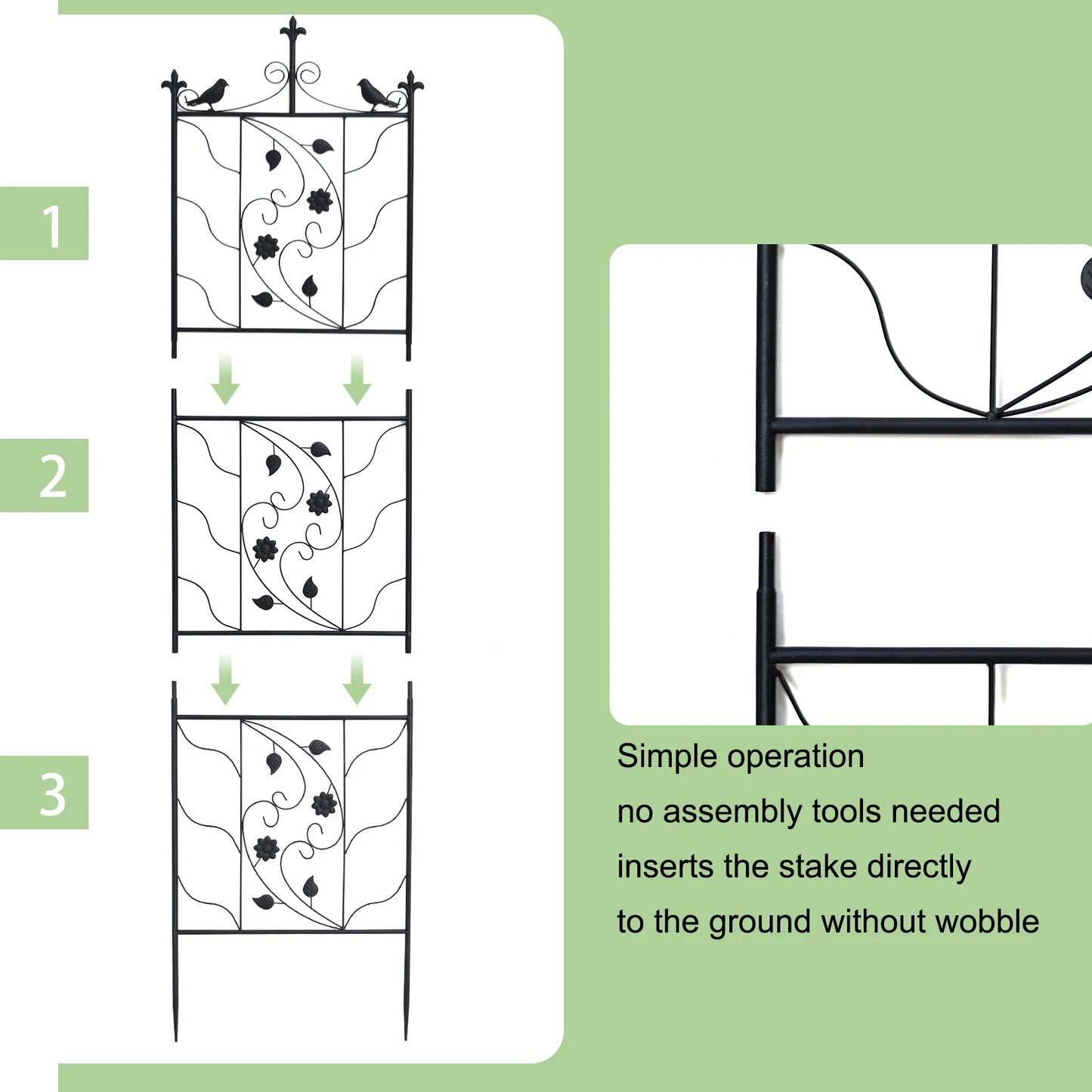 Metal Garden Trellis Bird Leaf Grid Panel Fence Climbing Plant Support Two Pack
