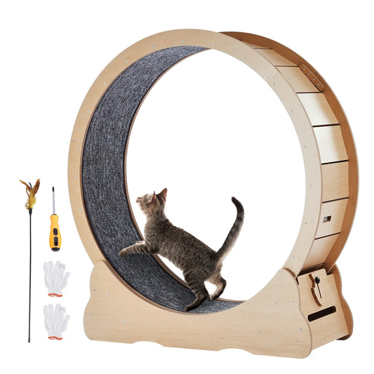 SucceBuy Wooden Cat Exercise Wheel Large Treadmill With Detachable Carpet