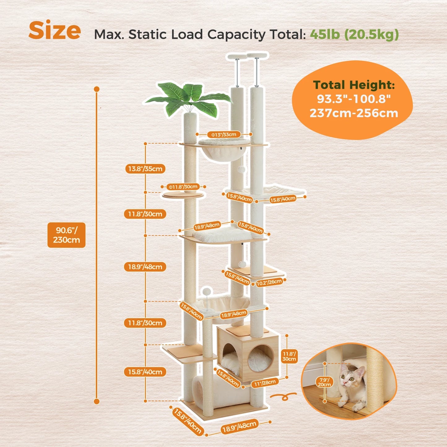 PAWZ Road Height Adjustable Cat Tree With Hammock Scratching Posts