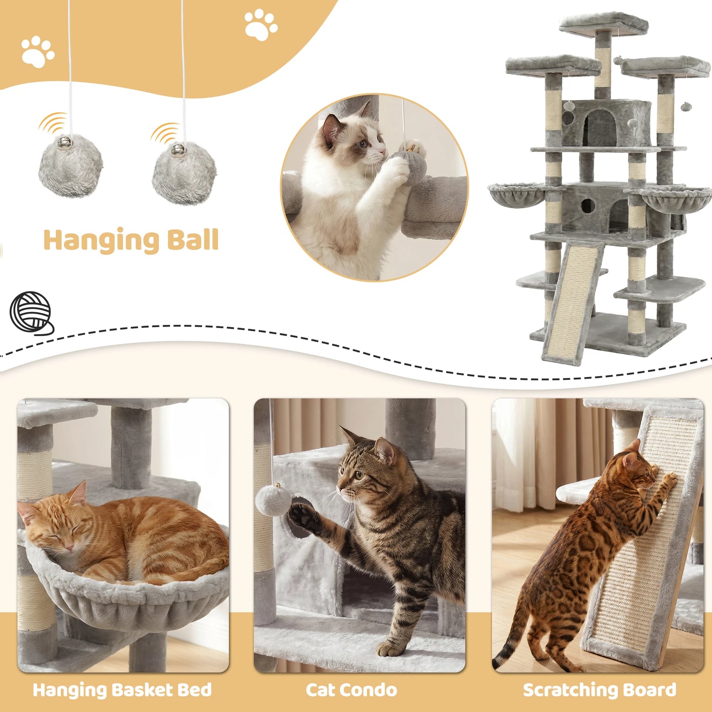 Multi Level Cat Tree Tower With Condos And Plush Perches