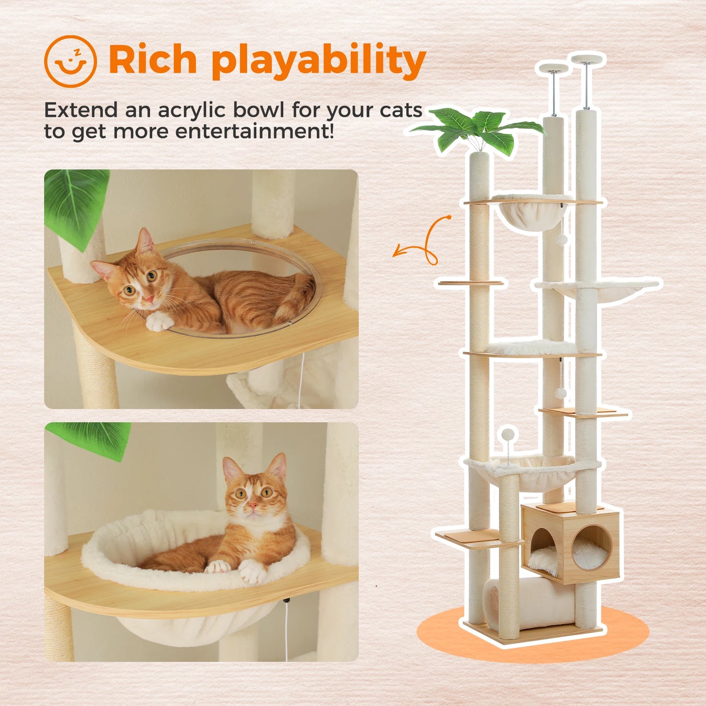 PAWZ Road Height Adjustable Cat Tree With Hammock Scratching Posts