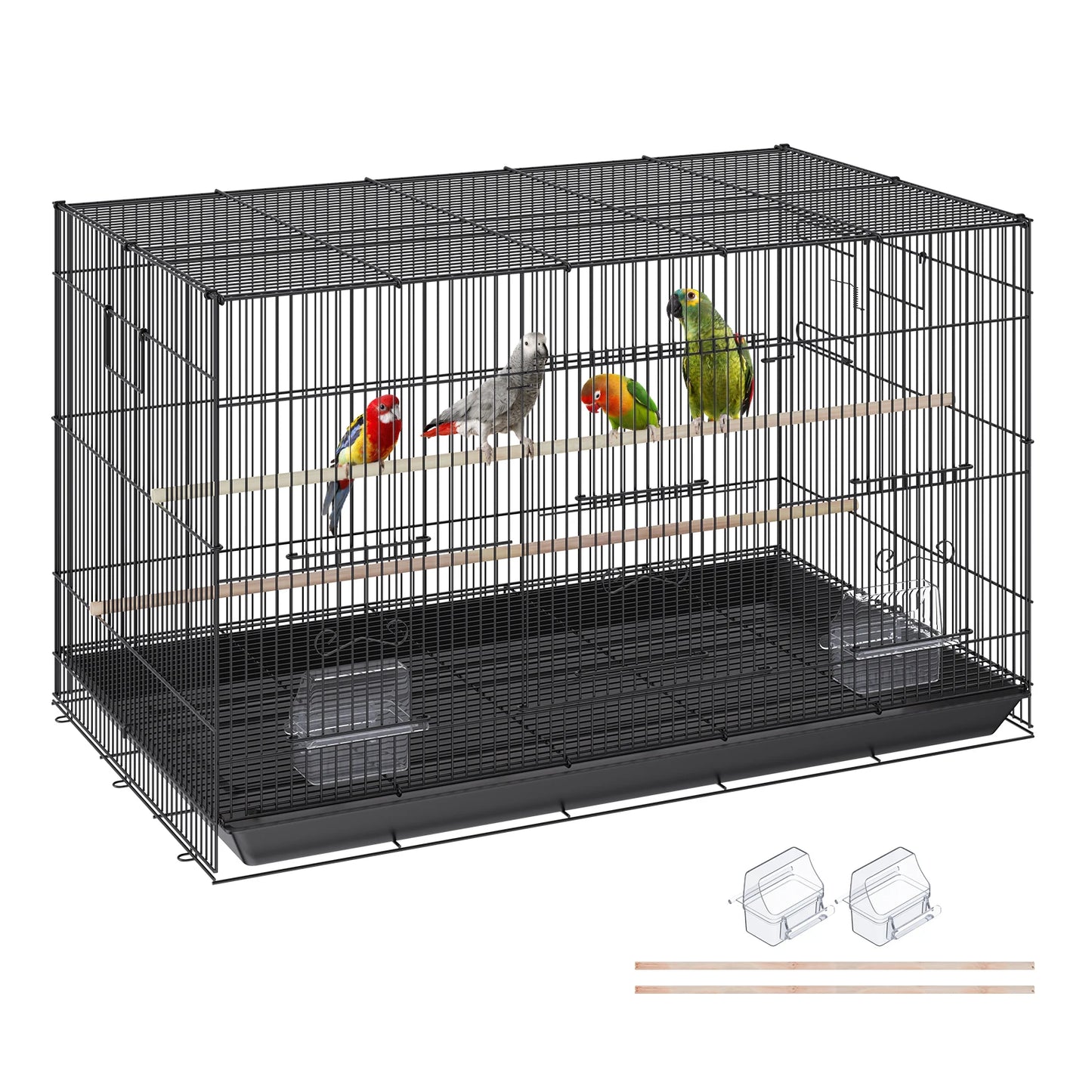 SucceBuy Stainless Steel Bird Cage With Rolling Stand For Parrots
