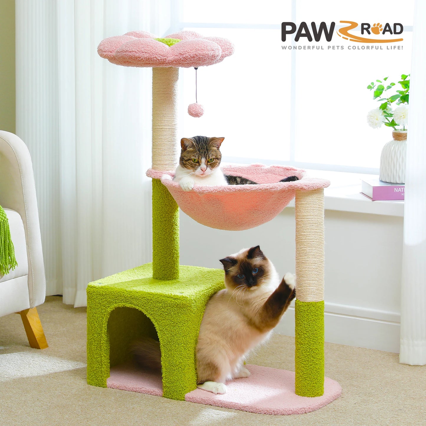PETEPELA Flower Cat Tree With Metal Frame Hammock Indoor Cats