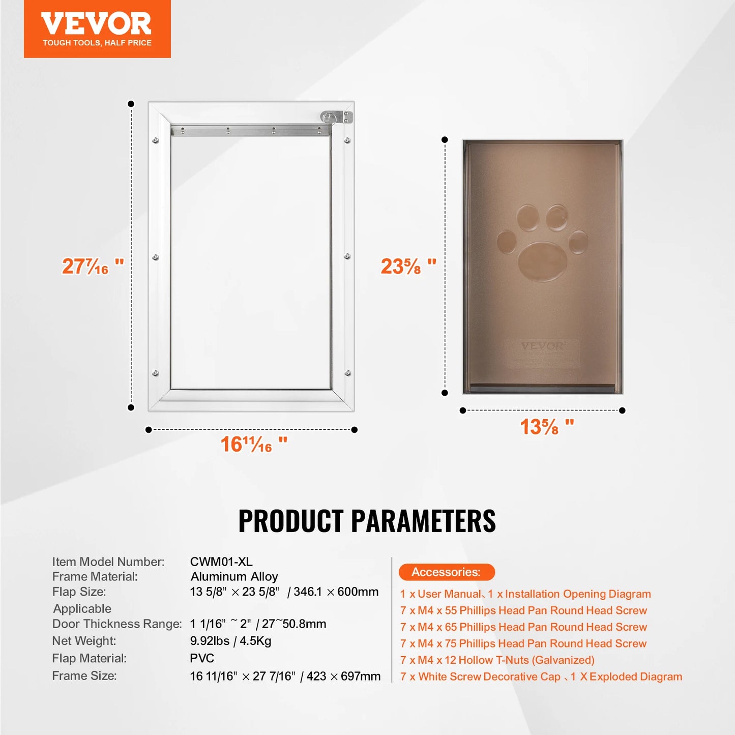 Pet Door Aluminum Frame With Lockable Flap System Weatherproof